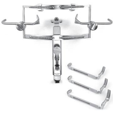Dingman Mouth Gag, Complete Set Of 3 Tongue Blades, 2 Adjustable Upper Blades & 2 Cheek Retractors, Grooved Tongue Blades, Coil Springs On Upper Frame For Suture Handling